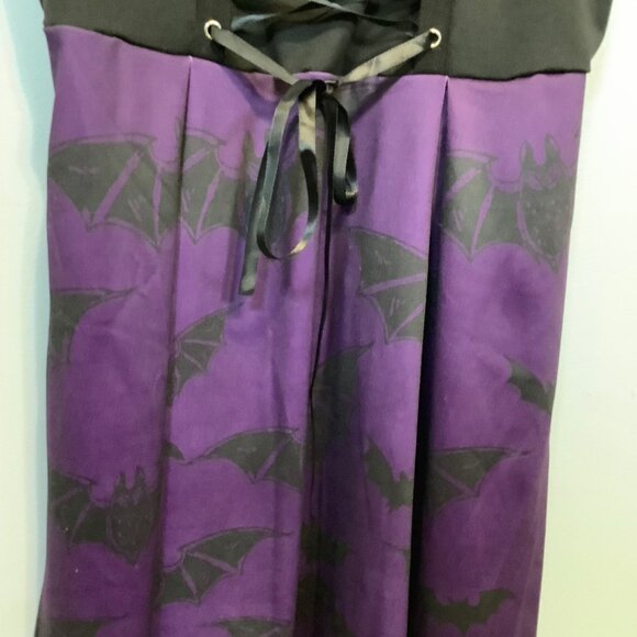 Dressfo Women’s Black Purple Bat Web Goth Dress Corset Lace L Corset Halloween - Picture 4 of 9